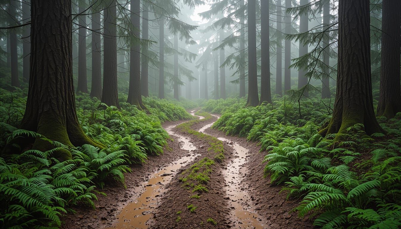 Misty Forest Path After Rain