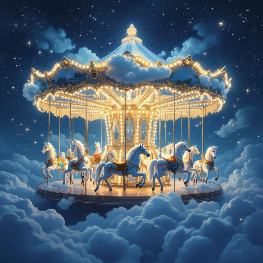 Dream Carousel of Cloud Animals in Ethereal Surrealism