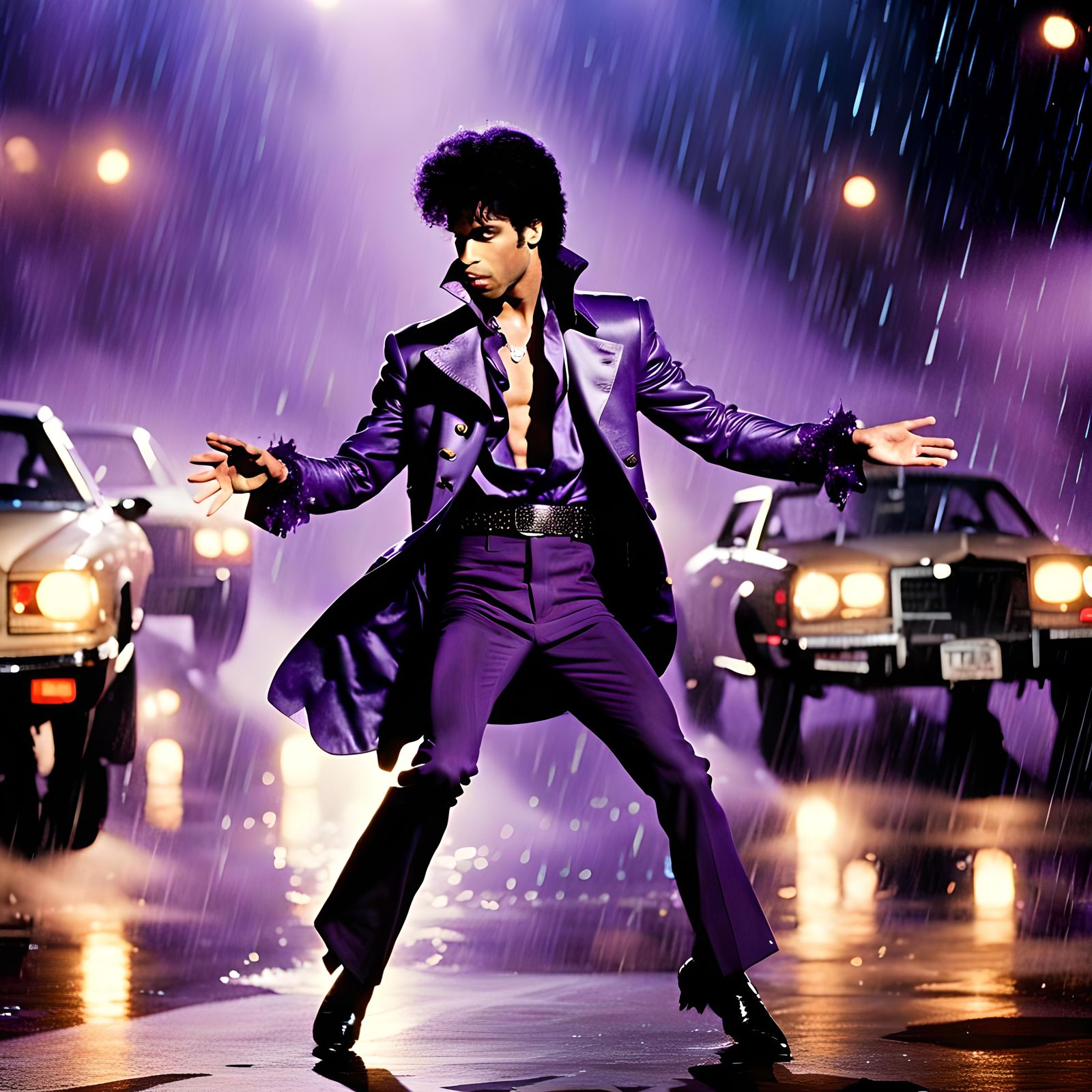 Prince Dancing in Purple Rain Silhouette