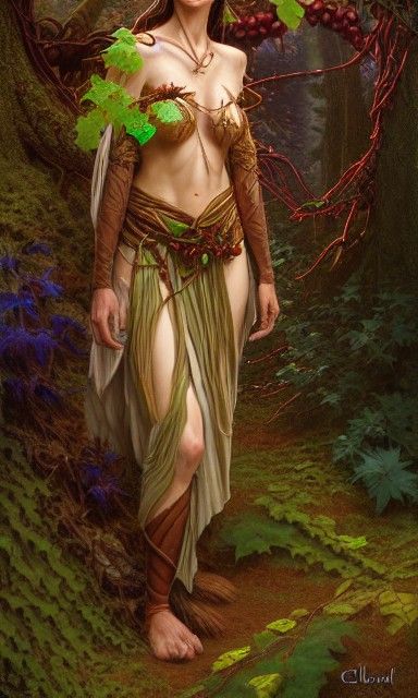 Elf Druid Priestess in Detailed Oil Painting