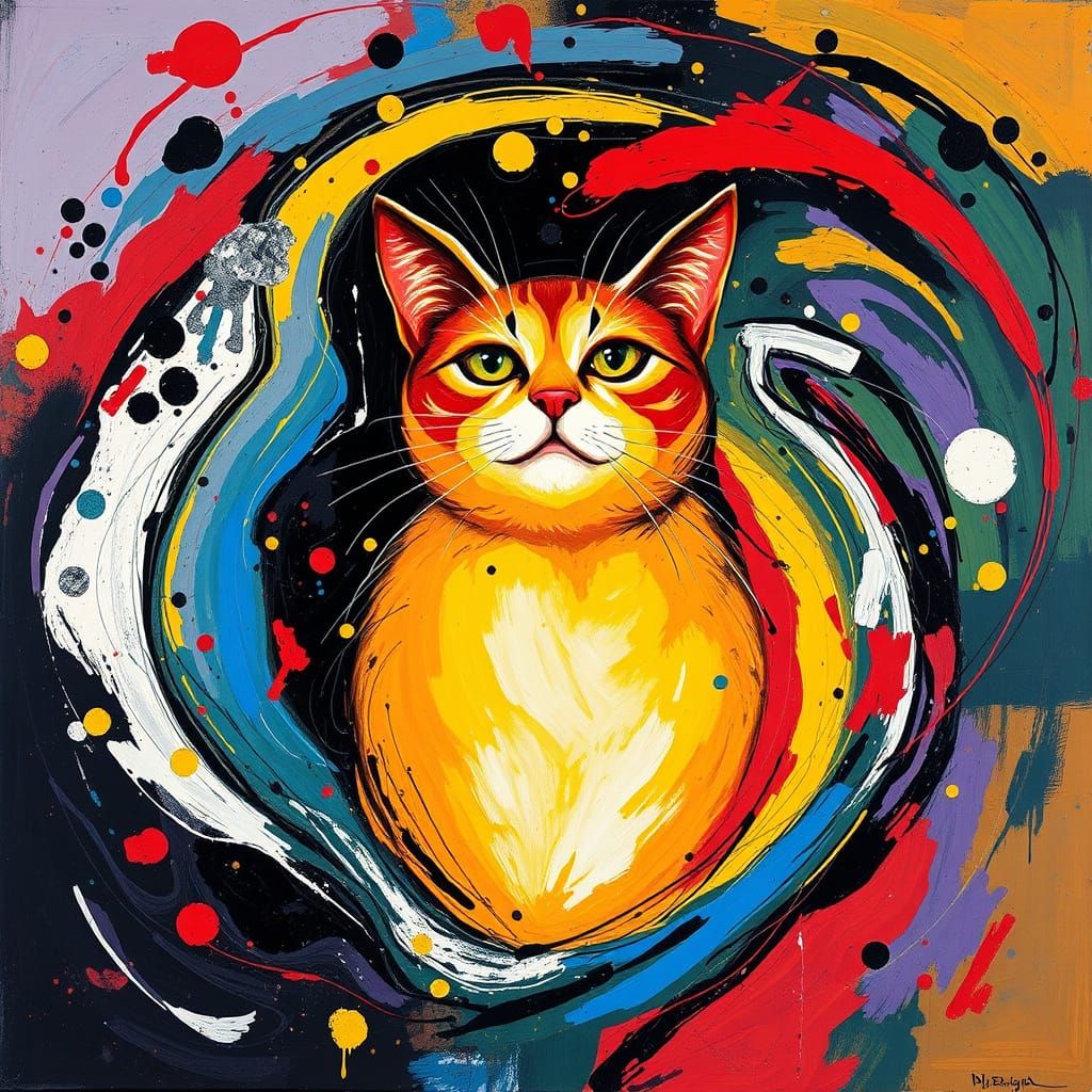 Vibrant Feline Emerges from Abstract Canvas