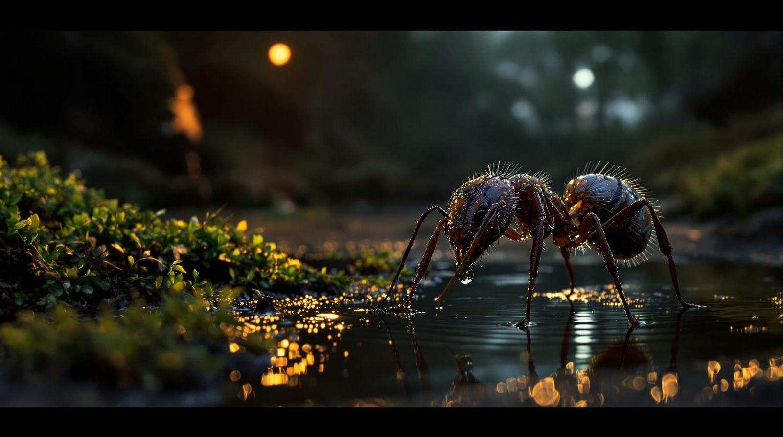 Macro Image of Ant on Forest Floor Under Street Light