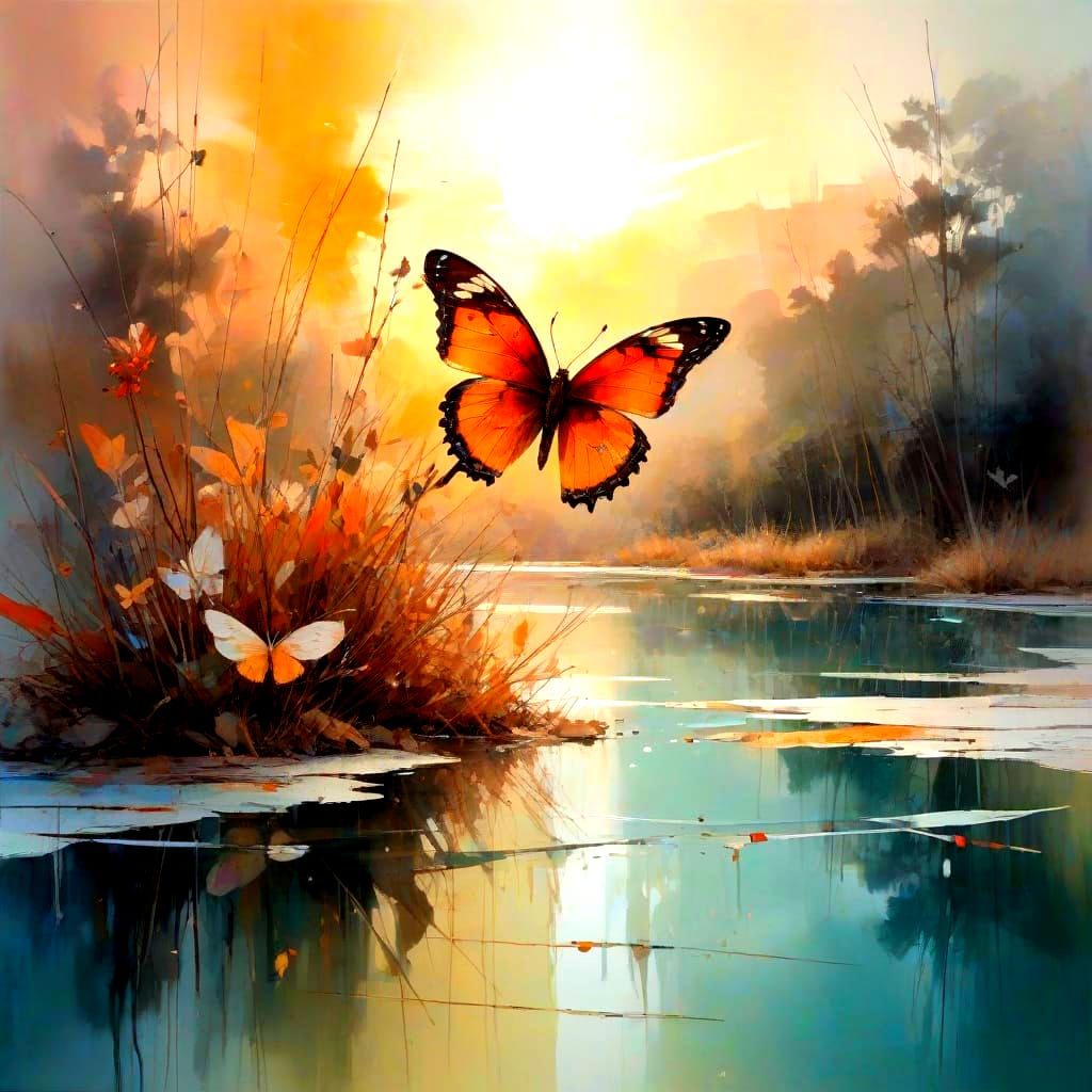 Surreal Butterfly Dance in Mixed Media Masterpiece