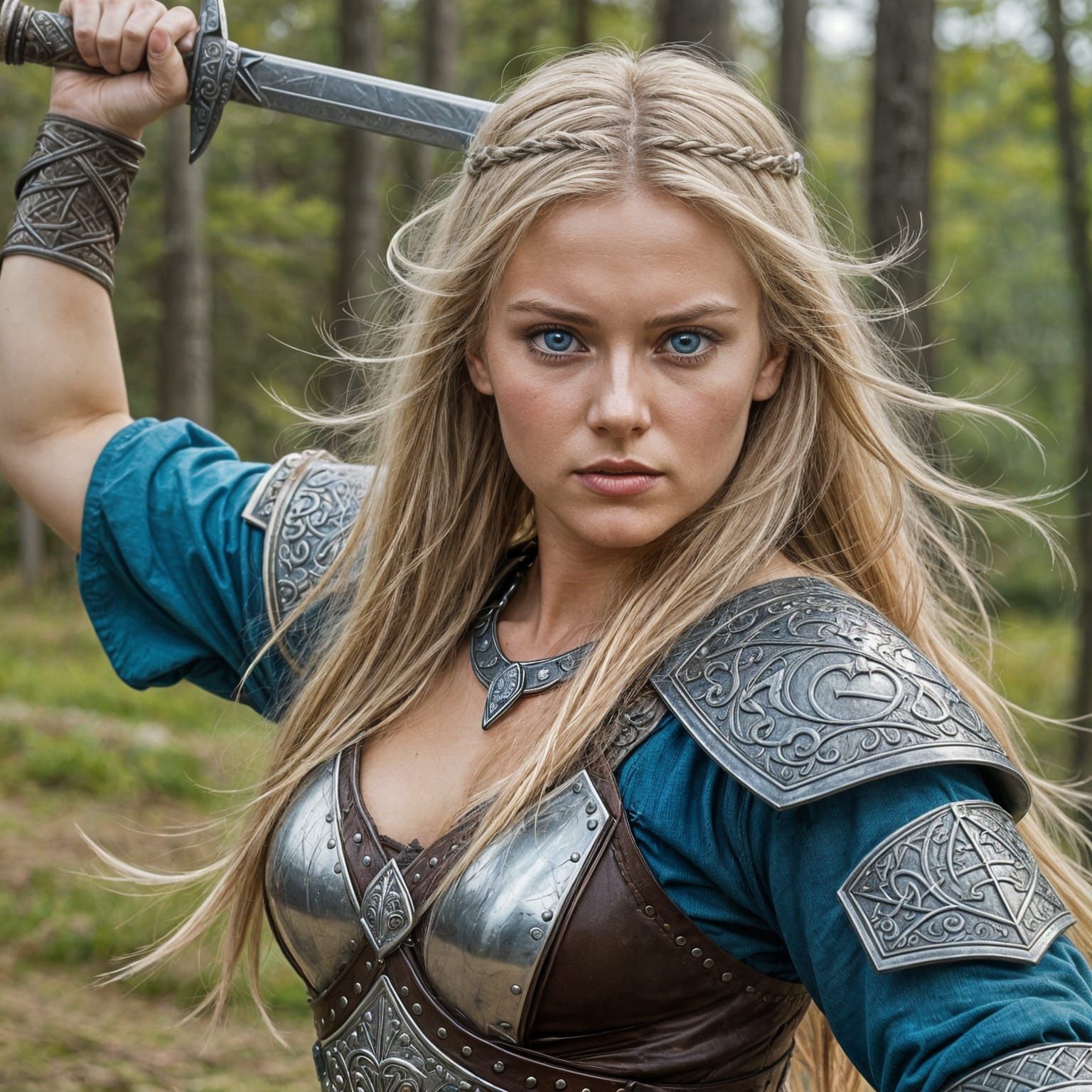 Viking Maiden Unleashes Fury in Battle