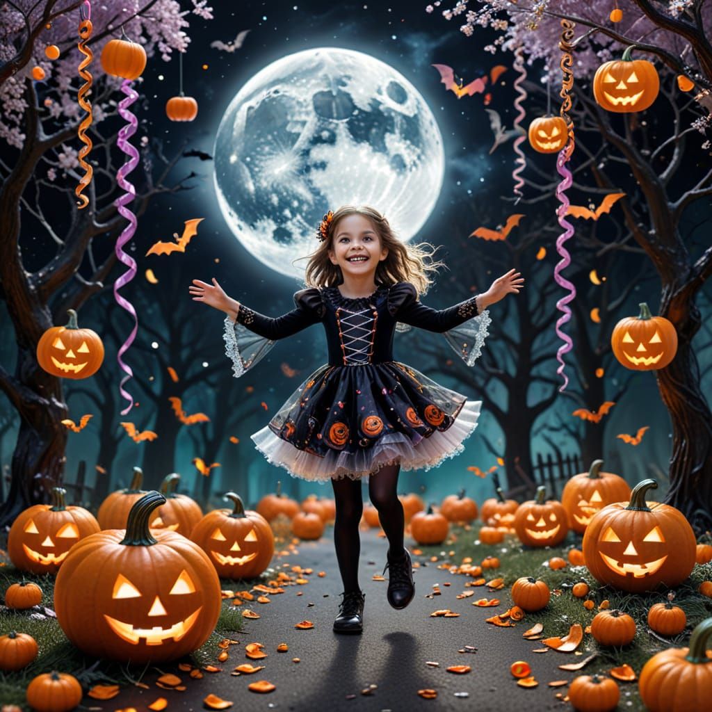 Whimsical Halloween Night: Candy Rains and Flying Pumpkins