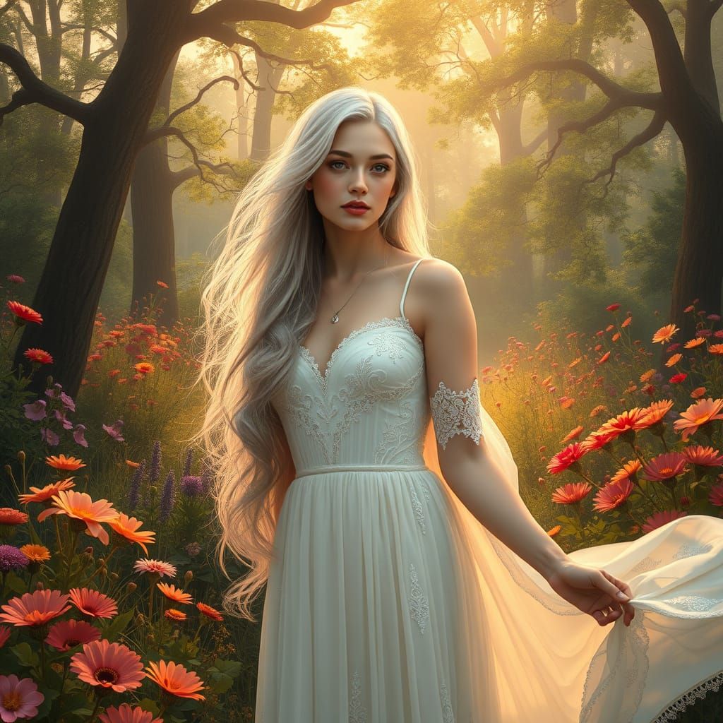 Ethereal Garden Portrait in Art Nouveau Style