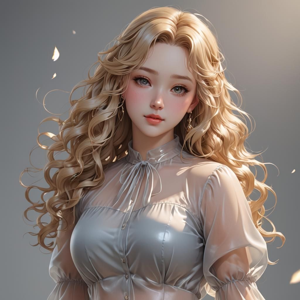 Blond Girl with Curly Hair: Anime Art