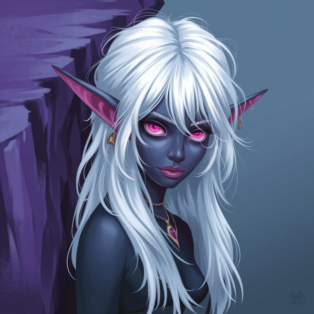Ethereal Elf Maiden Perches on a Mysterious Purple Cliff