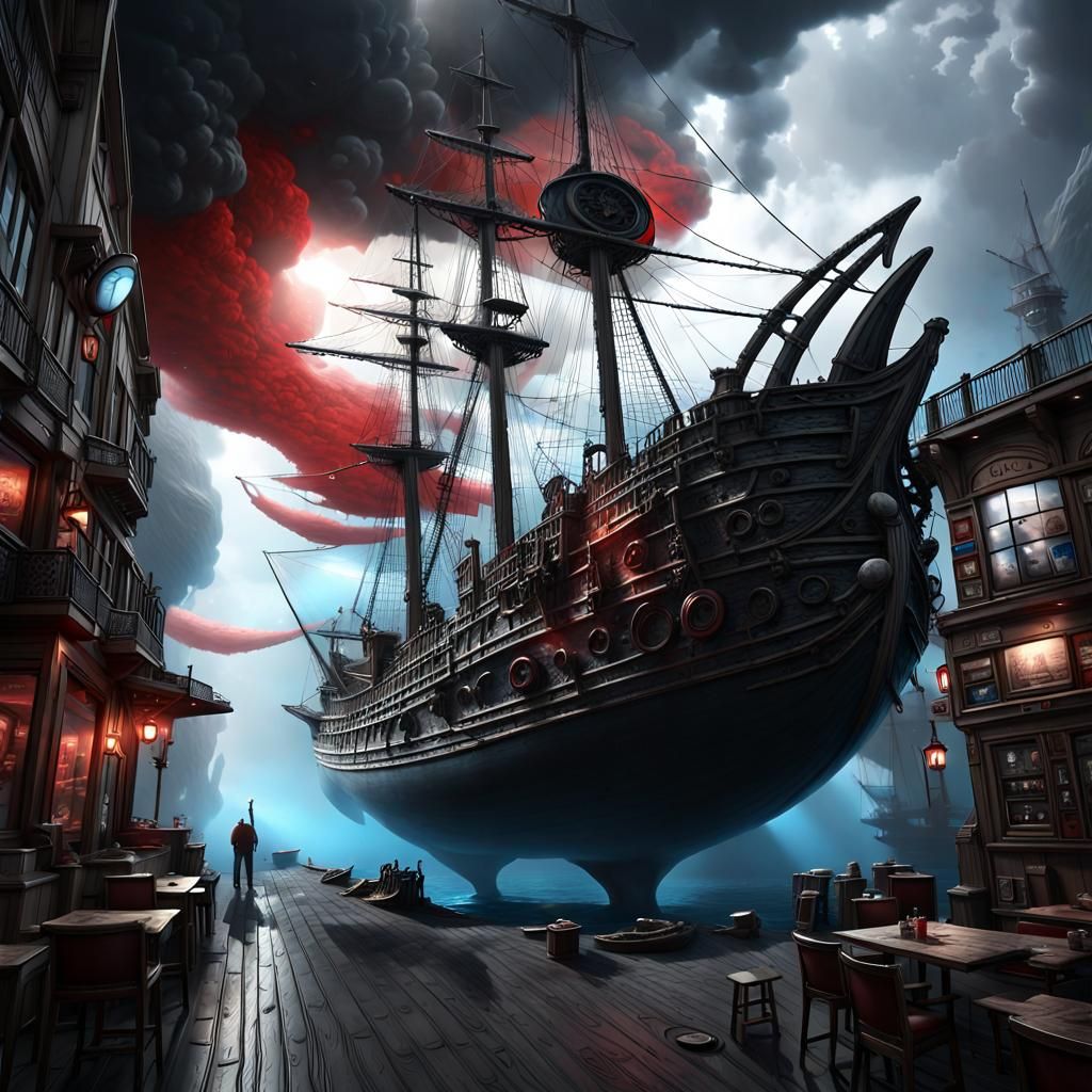 Surreal Whales in Coffee Shop: Matte Painting