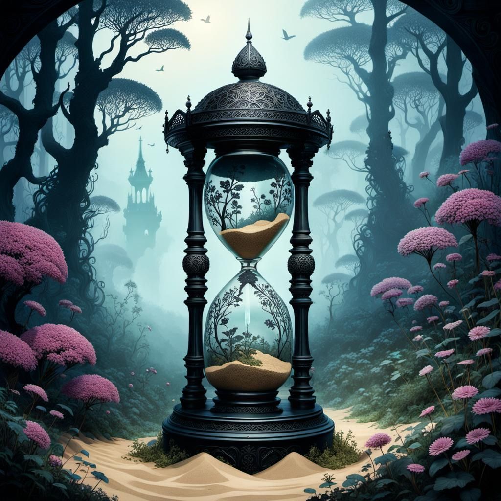 Enchanted Hourglass in Haunted Forest, Fantasy Style
