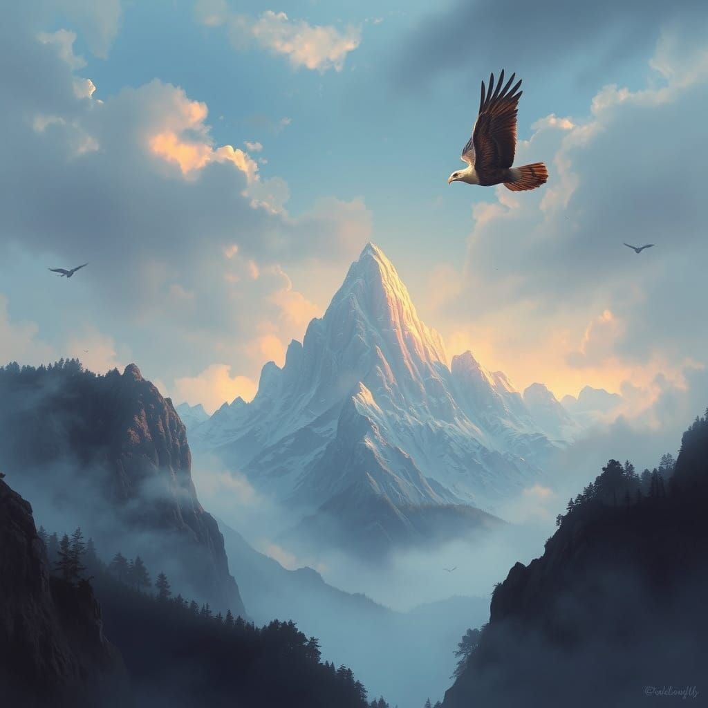 Ethereal Mountain Range Soaring in Dreamy Landscape