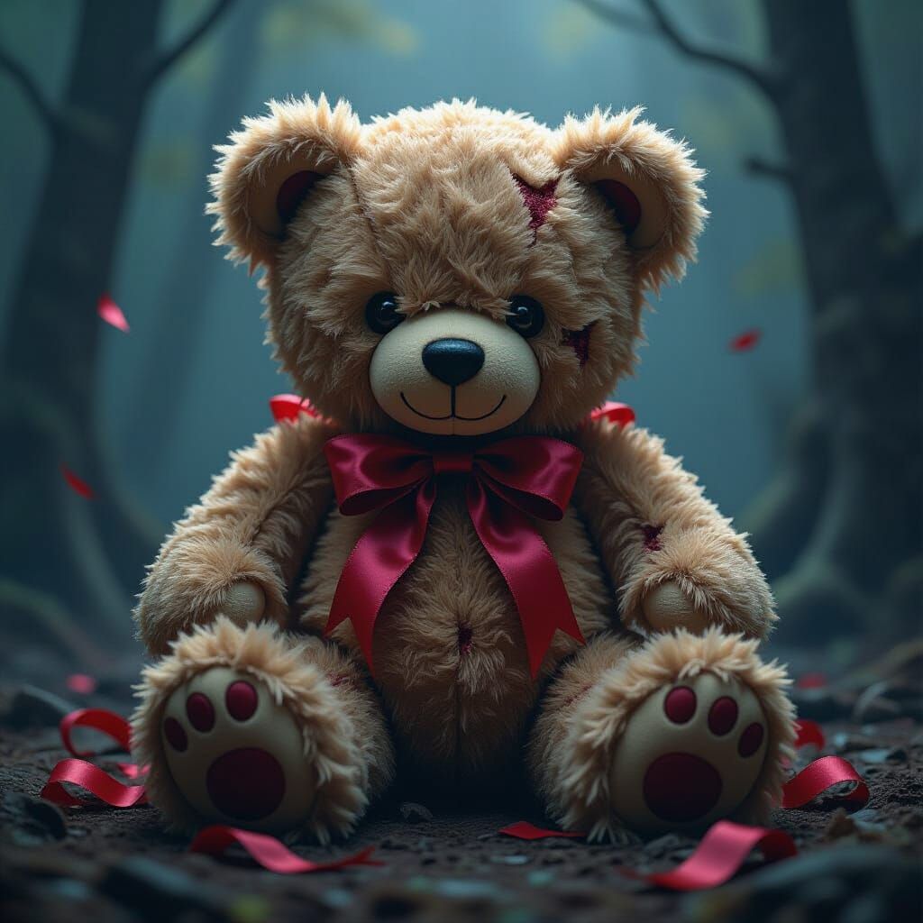 Fierce Teddy Bear in Dark Fantasy Horror Style