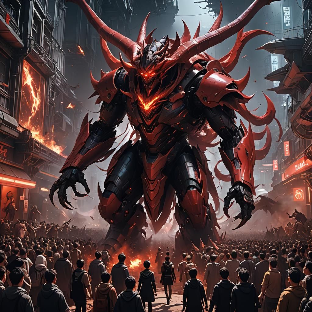 Satan Emerges from Spaceship: Detailed 3D Anime Art