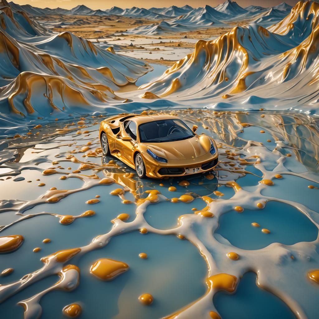 Melting Cheese Ferrari in Surreal Dreamscape