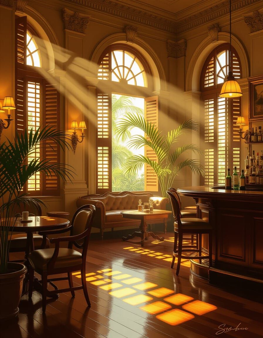 Young Woman in Colonial Bar, Painterly Style