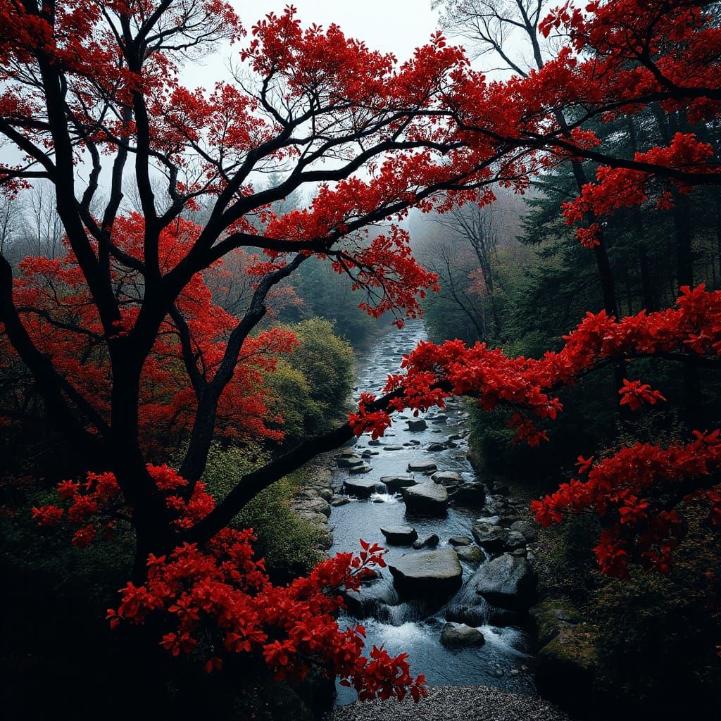 Dreamlike Abstract Design in Red and Black
