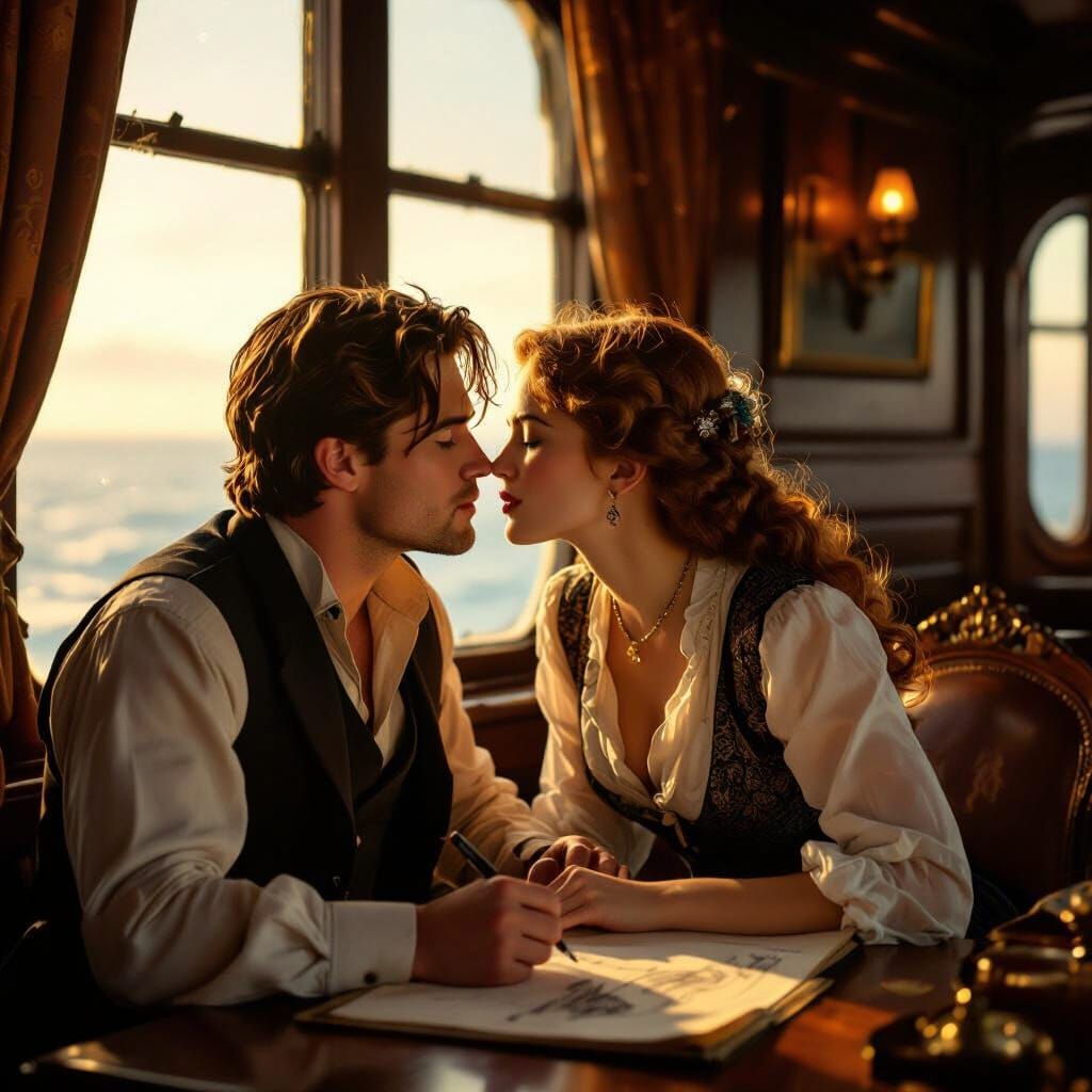Titanic Romance: Jack Sketches Rose's Mother, Then Kisses Ro...
