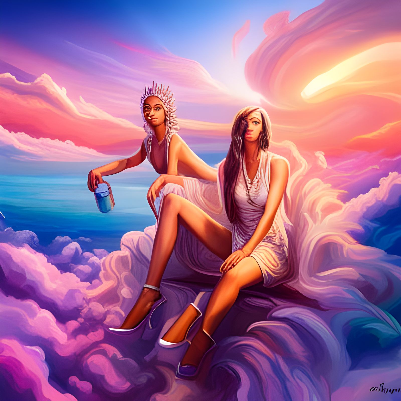 God and Goddess on Throne in Graffiti Art Style