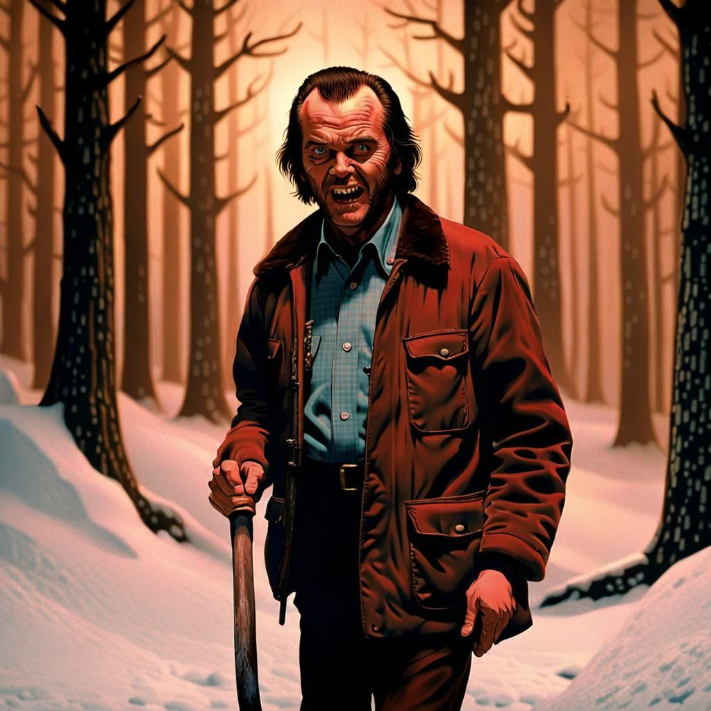 Jack Torrance with Axe: A Cinematic 80s Scene