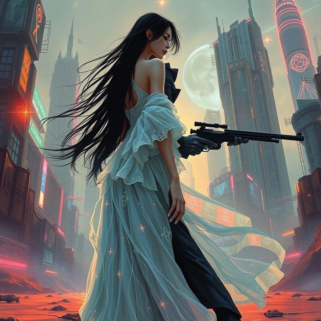 Ethereal Enigma in Cyberpunk Dreamscape