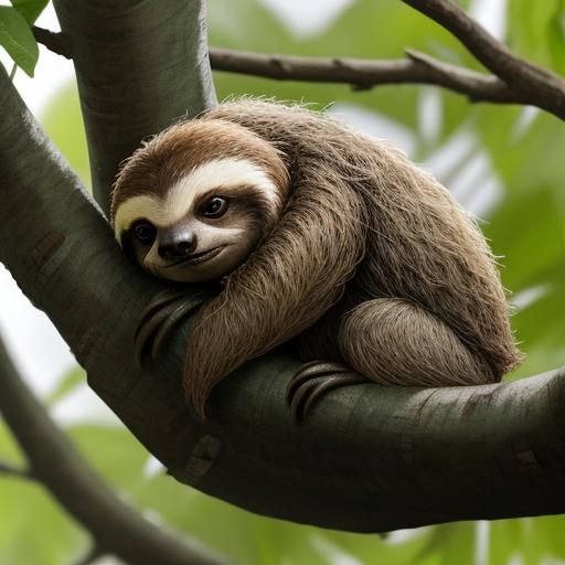 Sleeping Baby Sloth Hanging on a Tree