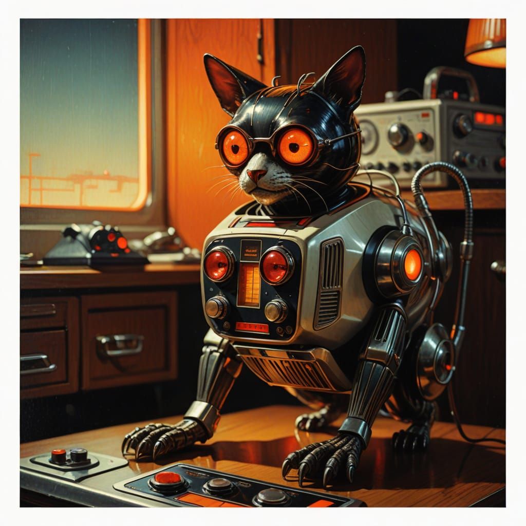 Evil Animal on 1960s Kitchen Radio in Retro Futurism Style