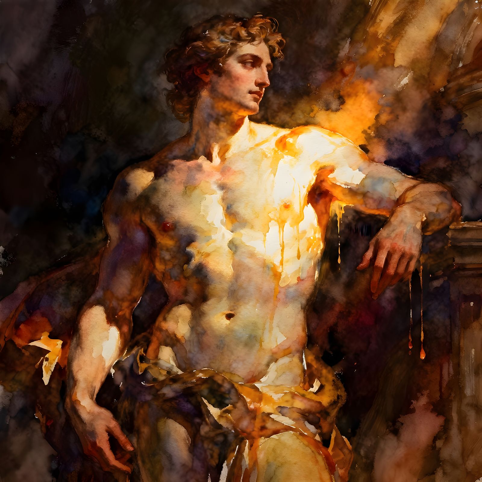 Detailed Digital Painting of a Standing Figure in Watercolor...