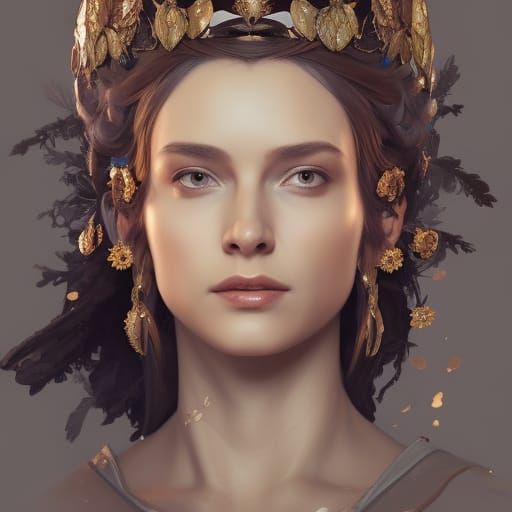 Tree Queen Portrait in Hyperdetailed Art Nouveau Style