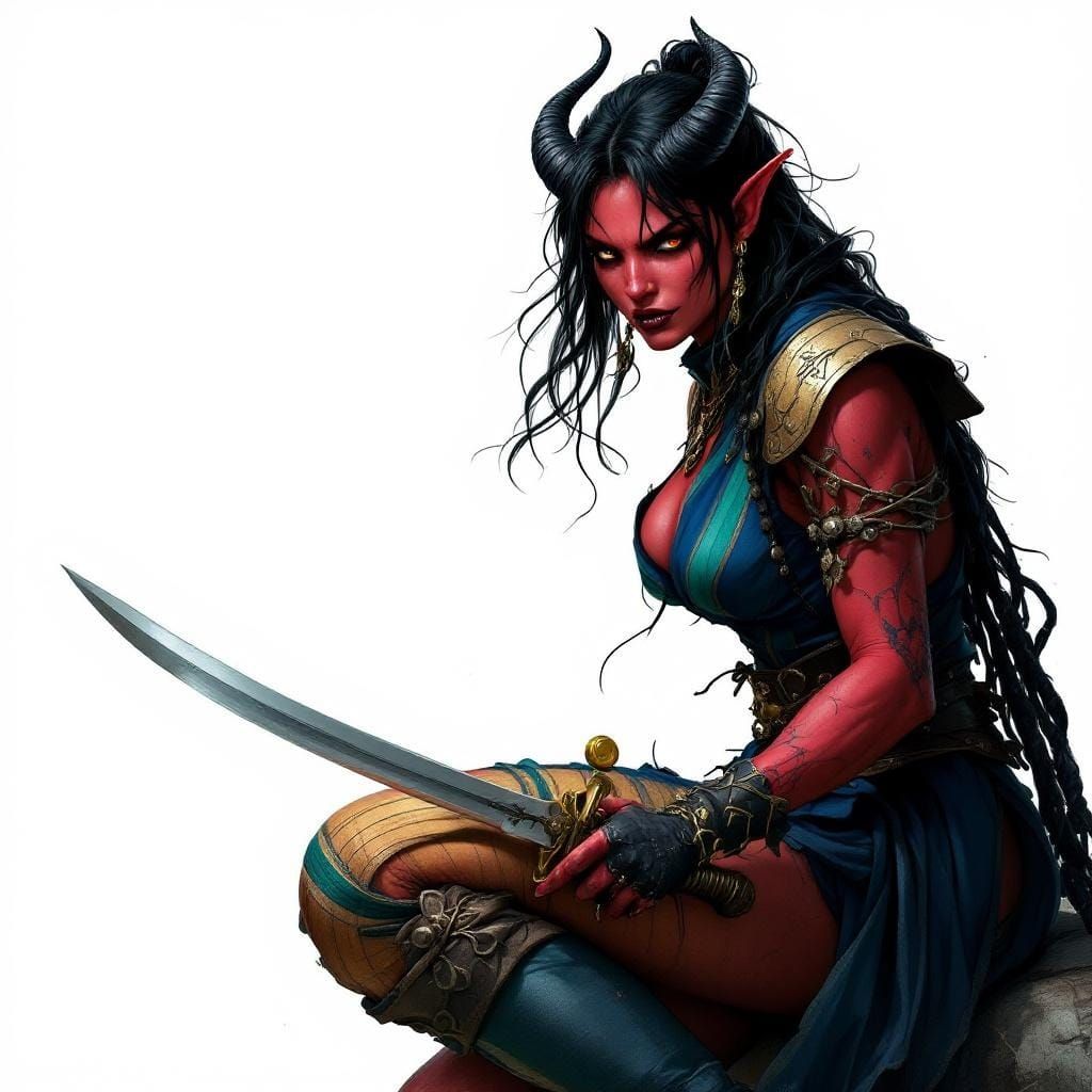 Tiefling Pirate with Scimitar in Digital Painting Style