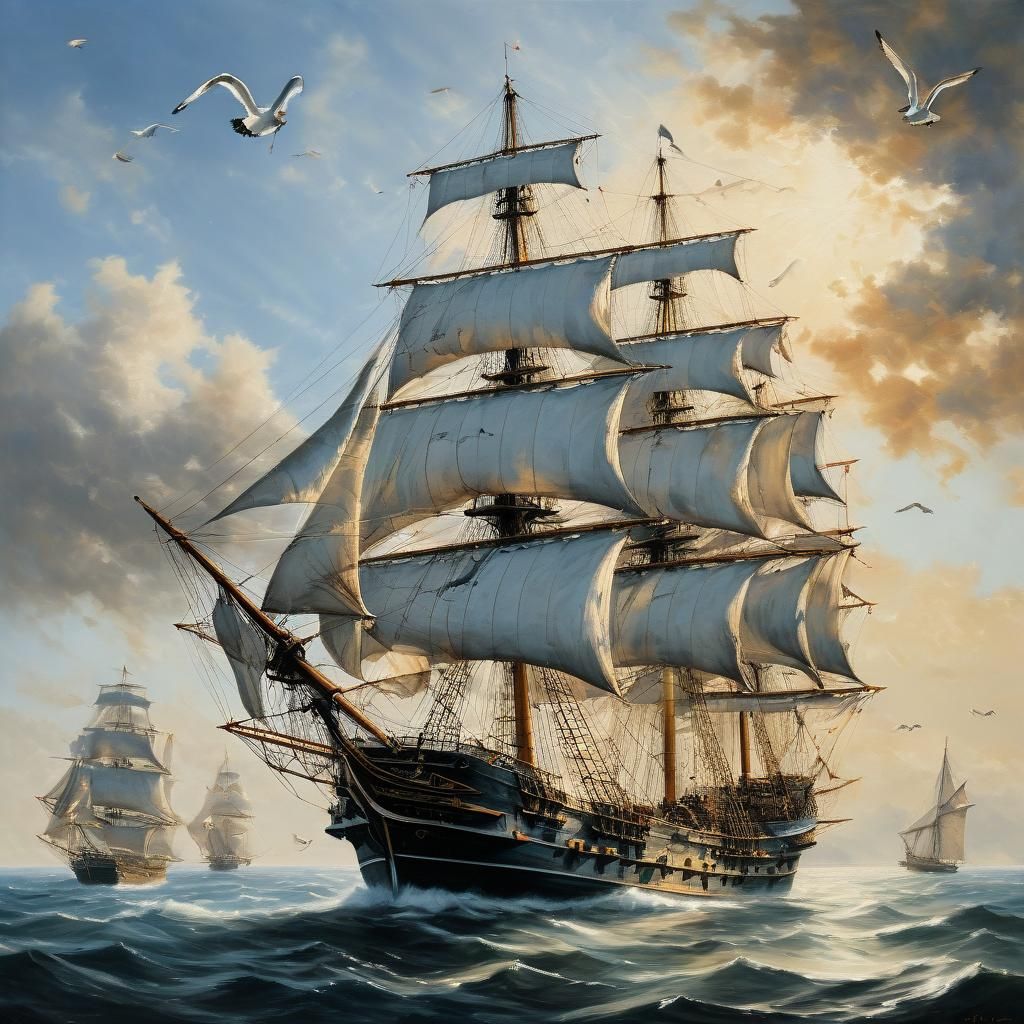 Spanish Galleon Sails Majestically on a Calm Sea