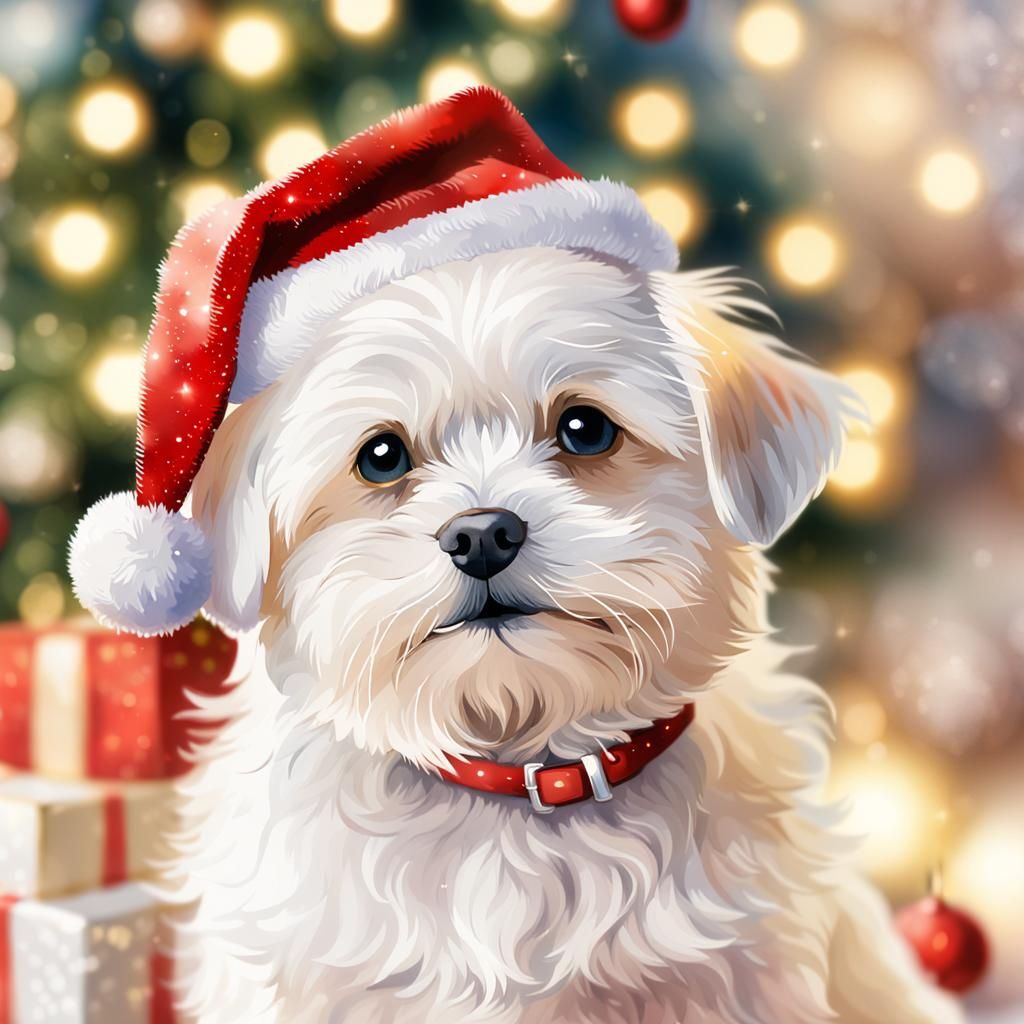 Festive Maltese Dog in Watercolor Christmas Ornament