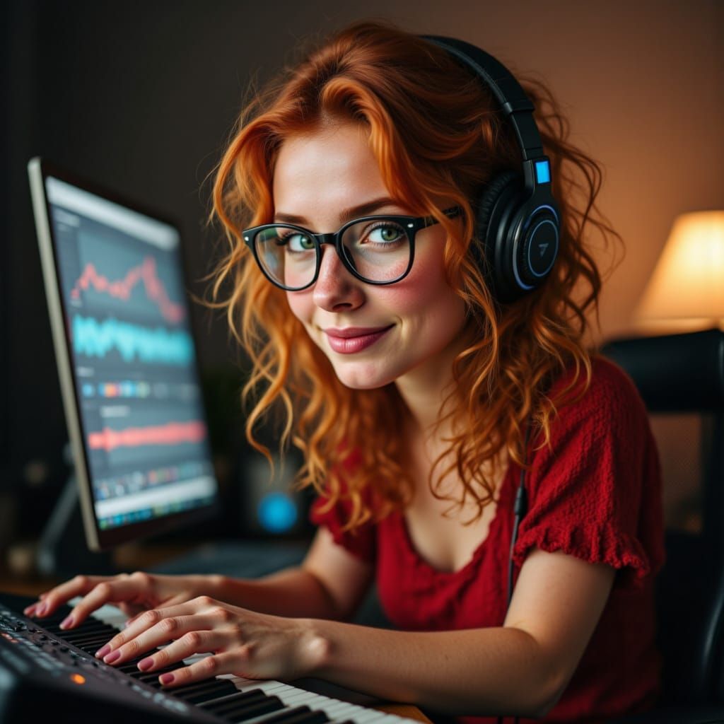 Vibrant Pop Art Portrait of a Ginger Girl Rocking Out