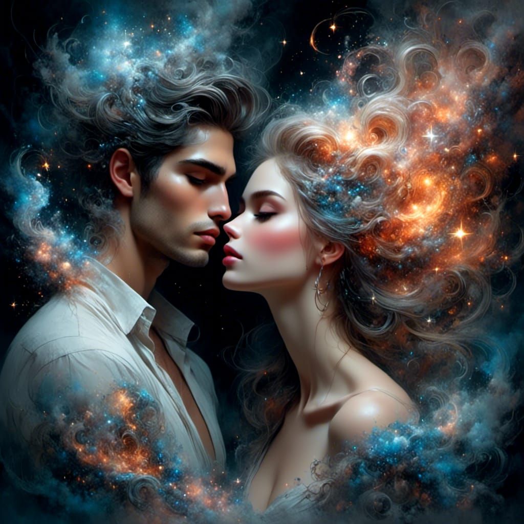 Loving Couple in Starry, Smoky Waters