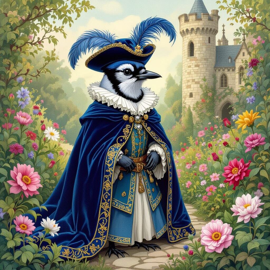 Bluejay as Royal Page in Castle Garden