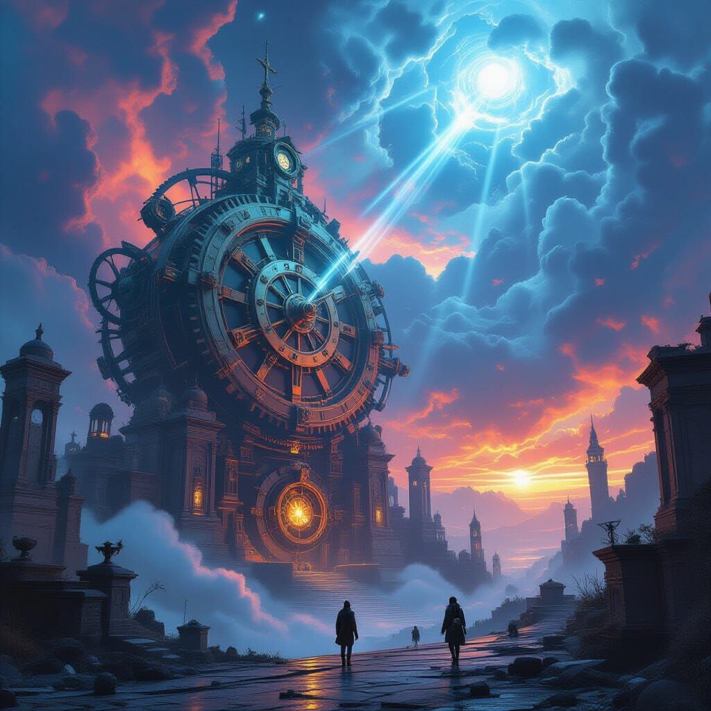 Chaotic Clockwork World Under Ethereal Skies
