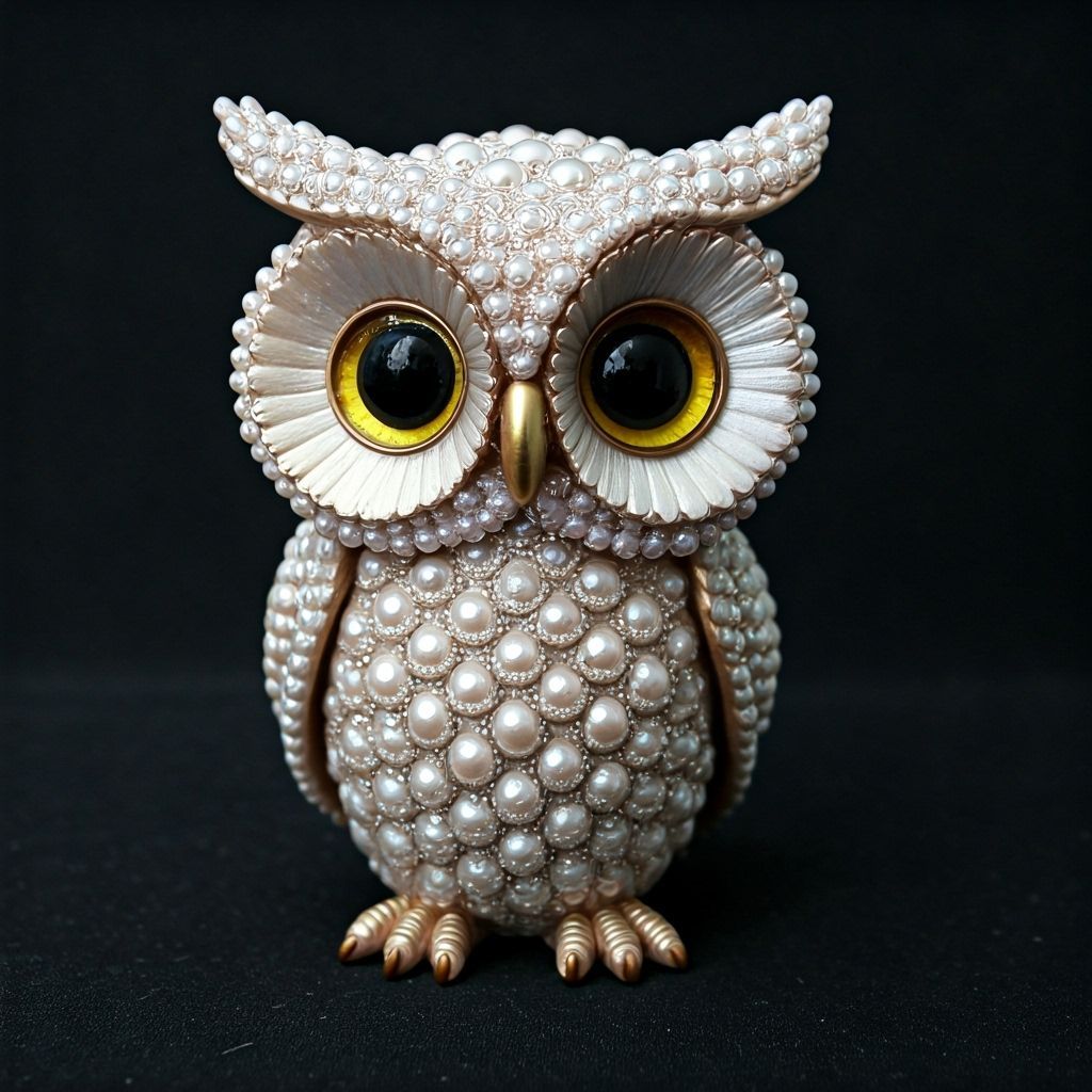 Beaded Owl Figurine in Pop Art Nouveau Style