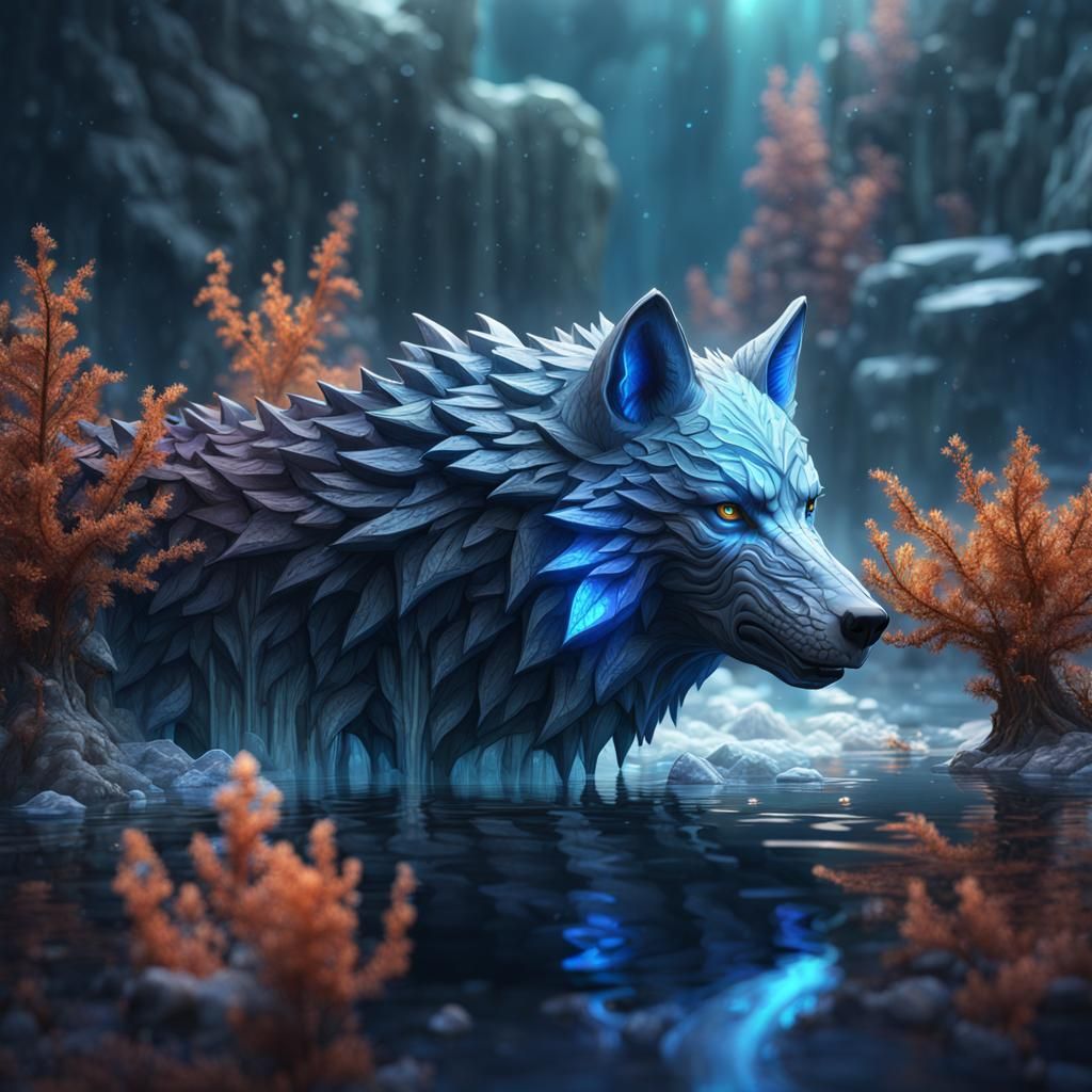 Water Crystal Wolf: Detailed Fantasy Concept Art