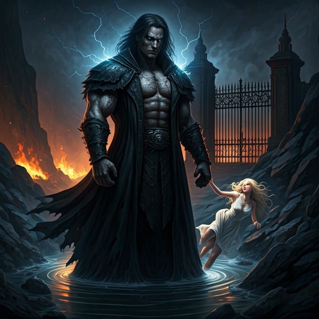 Mighty Dark Warrior Stands Vigilant Amidst Turbulent Abyss