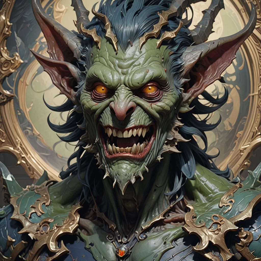 Demonic Porcelain Goblin Portrait in Hyperdetailed Style