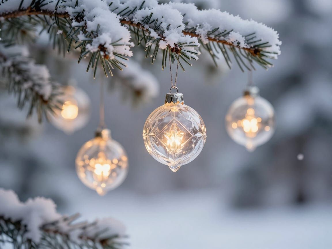 Magical Glowing Christmas Ornaments on Frosted Pine Branch