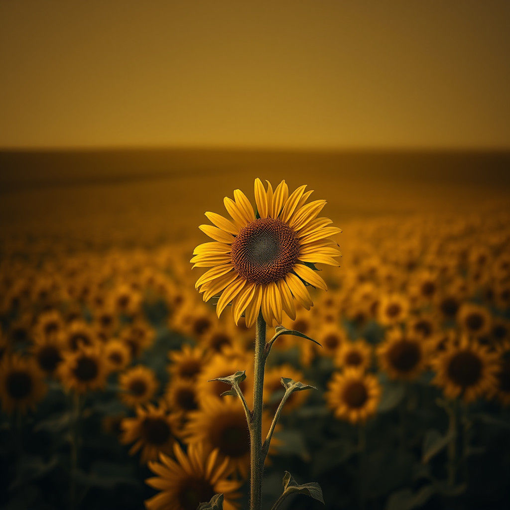 Monochrome Sunflower Field in Hyper-Realistic Style