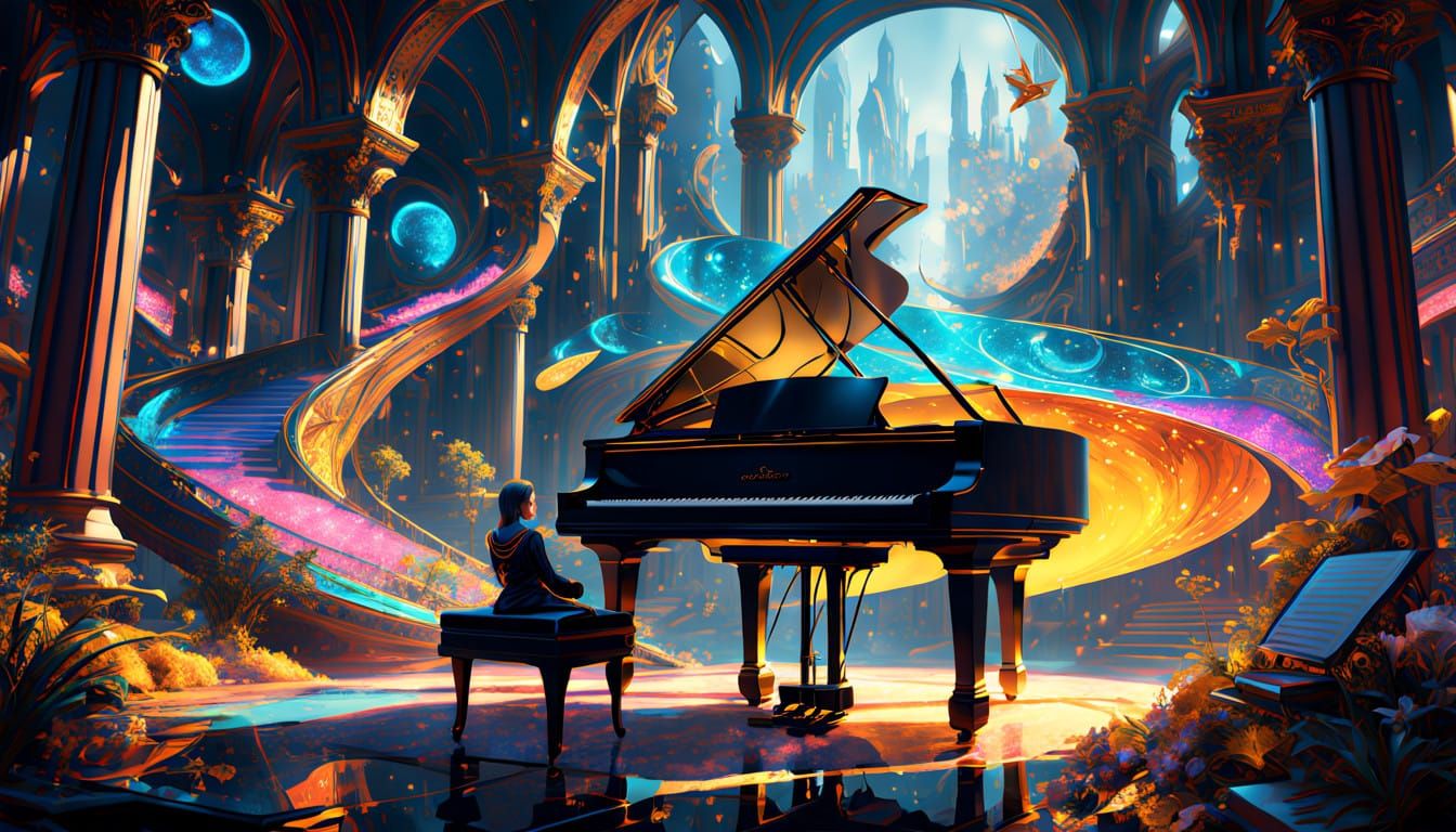 Luxurious Grand Piano in Glamorous Matte Painting Style