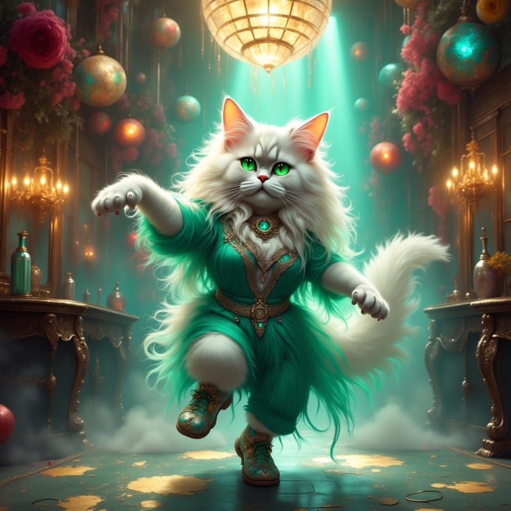 Disco Cat Dancing in a Vortex of Lights