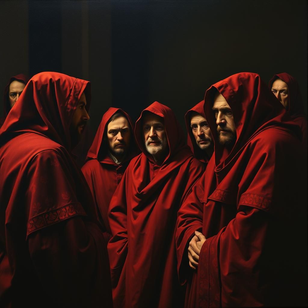 Crimson Council: A Rembrandt-Inspired Gathering