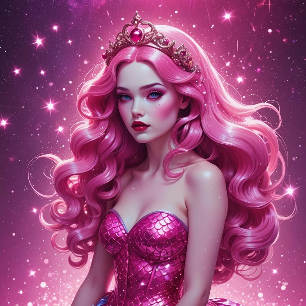 Snow White Space Mermaid in Synthwave Neon Style