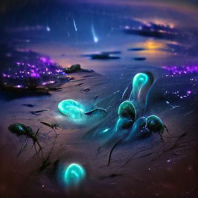 Ethereal Bioluminescent Spores in Galactic Space