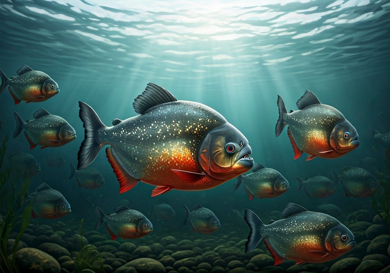 Red-Bellied Piranhas in Hyper-Realistic Zoological Scientifi...