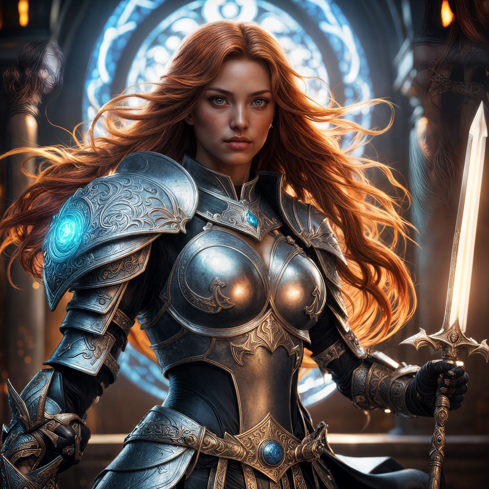 Anime Warrior Woman with Light Sword and Shield