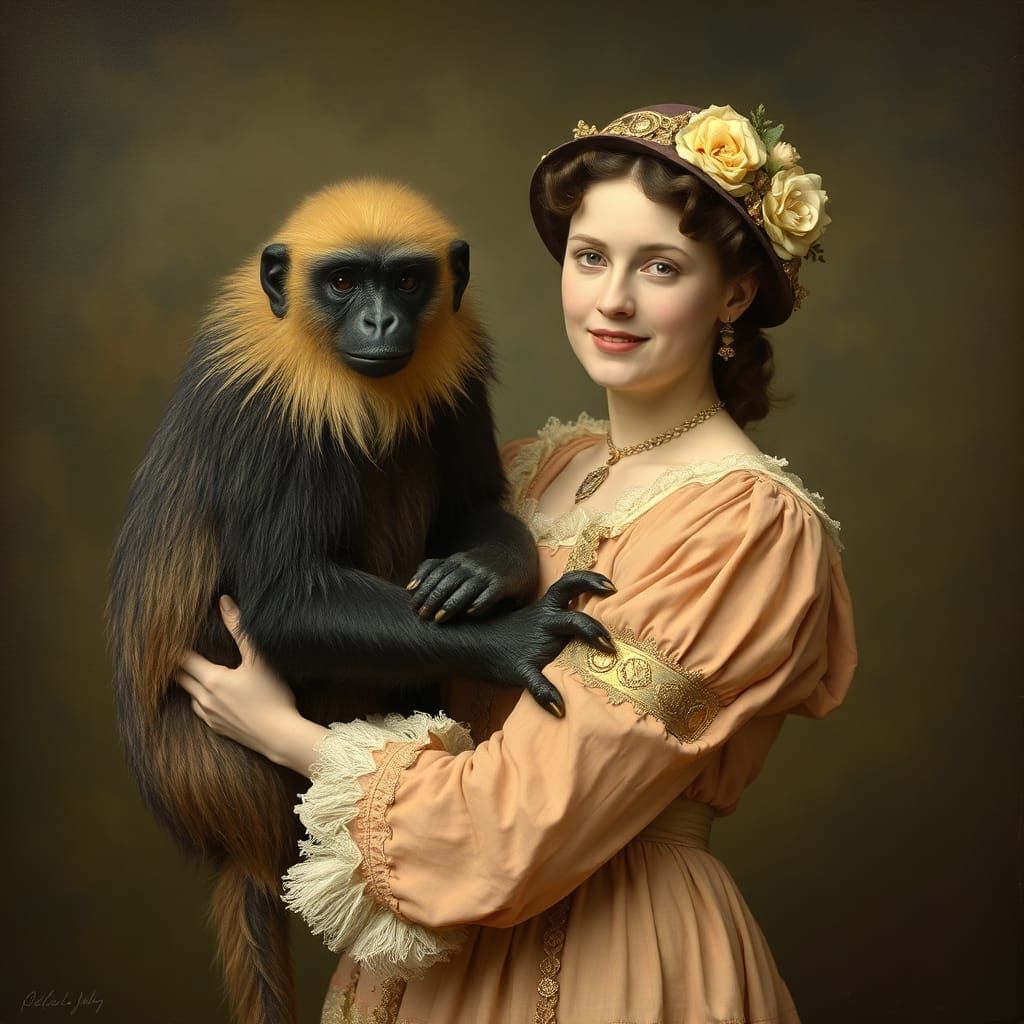 Edwardian Woman with Great Ape Portrait