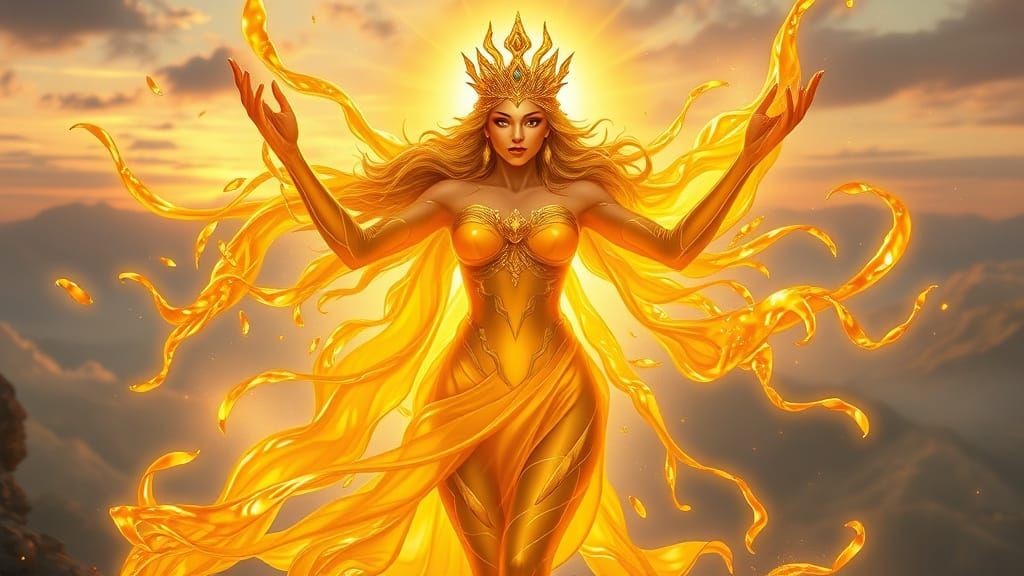 Golden Honey Goddess In Surreal Dreamscape
